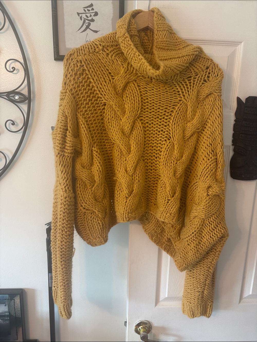 POL Chunky Cable Turtleneck Sweater in Mustard